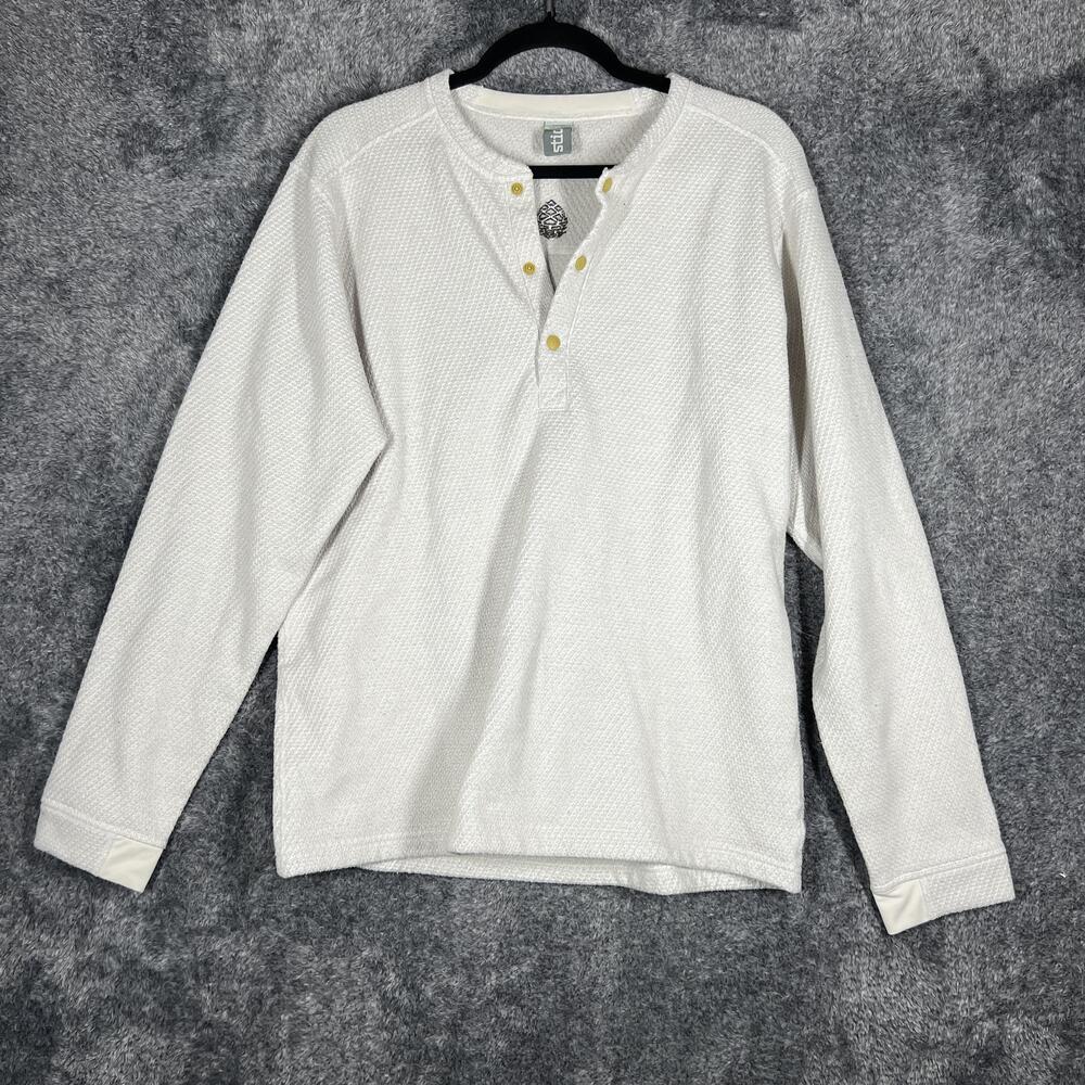 Stio Shirt Mens L White Long Sleeve Henley Fleece Thermop Snap Neck Pullover